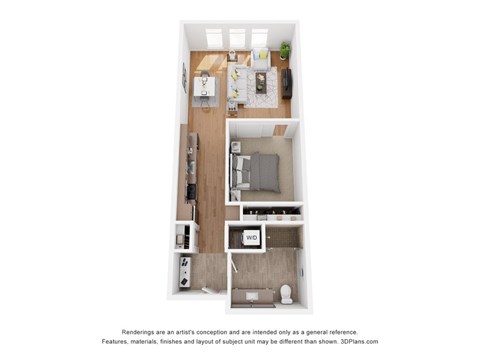Floor plan for 1 bed, 1 bath, 685 sqft