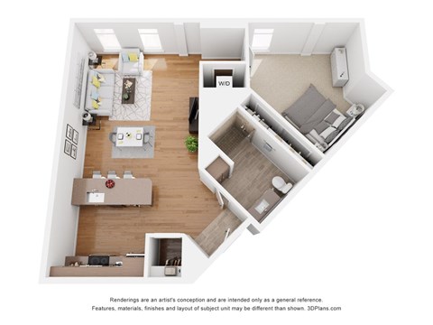 Floor plan for 1 bed, 1 bath