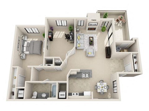Floor plan for 1 bed, 1 bath, 910 sqft
