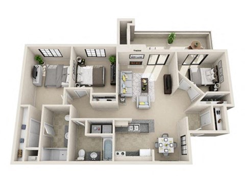 Floor plan for 3 beds, 2 baths, 1140 sqft
