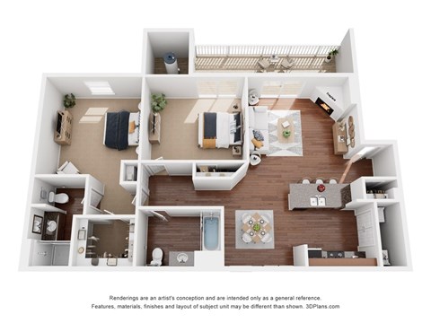 Floor plan for 2 beds, 2 baths, 1015 sqft
