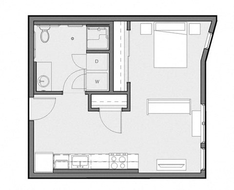 Floor plan for studio, 1 bath, 524 sqft