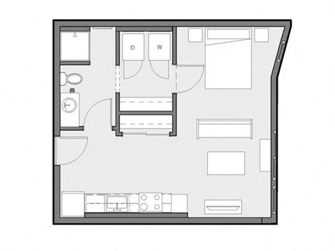 Floor plan for studio, 1 bath, 524 sqft