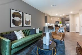 Decatur apartment for rent - A living room with a green couch and a coffee table.