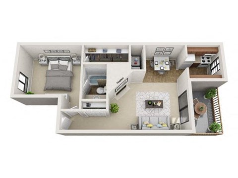 Floor plan for 1 bed, 1 bath, 688 sqft
