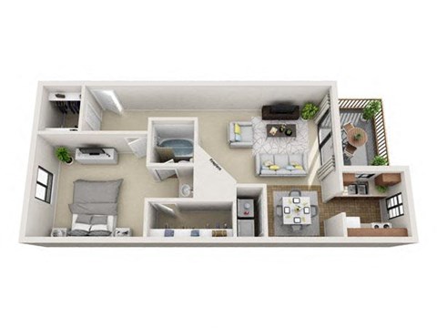 Floor plan for 1 bed, 1 bath, 767 sqft