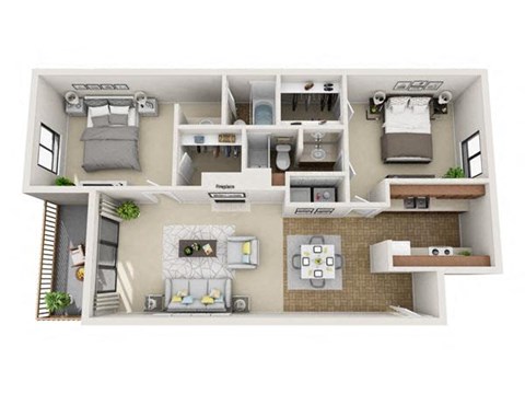 Floor plan for 2 beds, 2 baths, 995 sqft