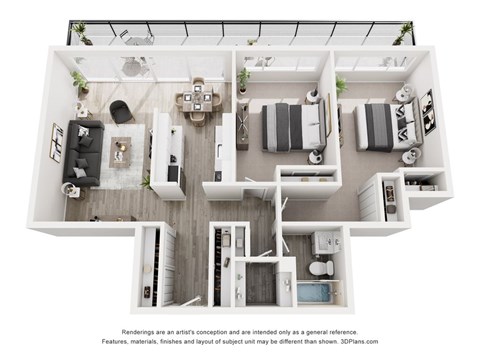 Floor plan for 2 beds, 1 bath, 1025 sqft