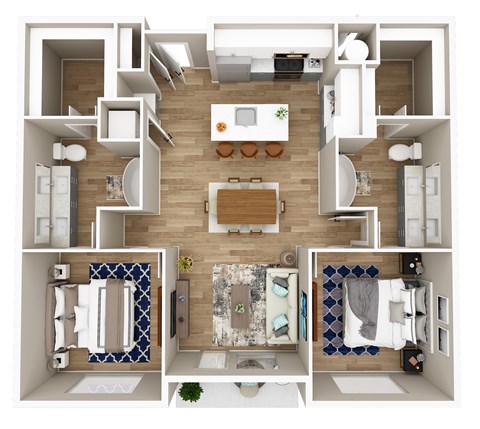 Floor plan for 2 beds, 2 baths, 1122 sqft