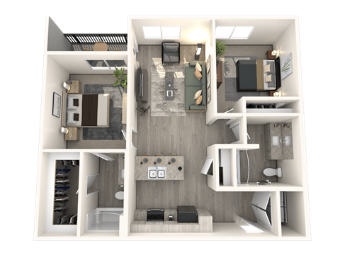 Floor plan for 2 beds, 2 baths, 979 sqft