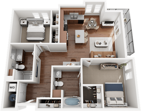 Floor plan for 2 beds, 2 baths, 1096 sqft