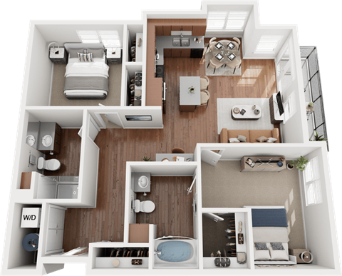 Floor plan for 2 beds, 2 baths, 1146 sqft
