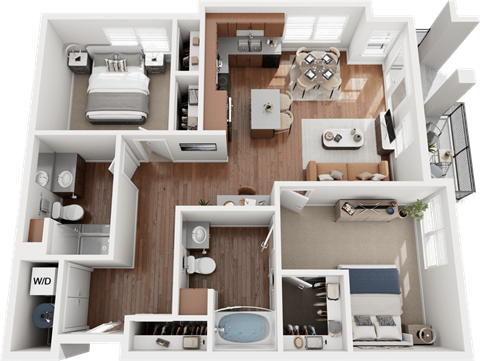 Floor plan for 2 beds, 2 baths