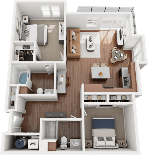 Floor plan for 2 beds, 2 baths