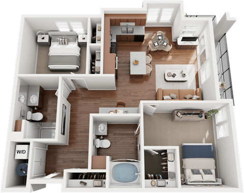 Floor plan for 2 beds, 2 baths