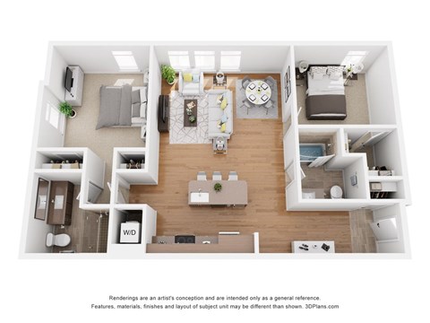 Floor plan for 2 beds, 2 baths
