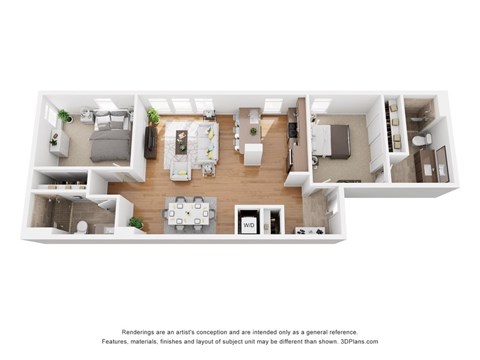 Floor plan for 2 beds, 2 baths, 1072 sqft