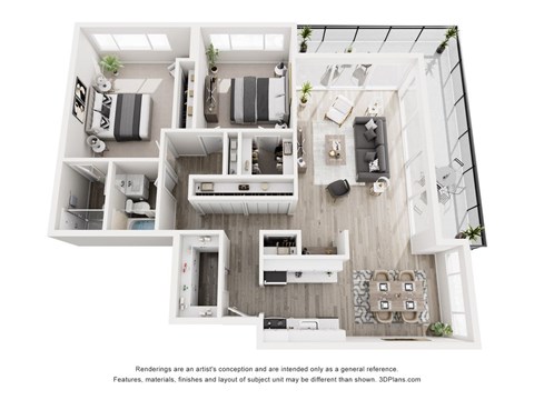 Floor plan for 2 beds, 2 baths, 1100 sqft