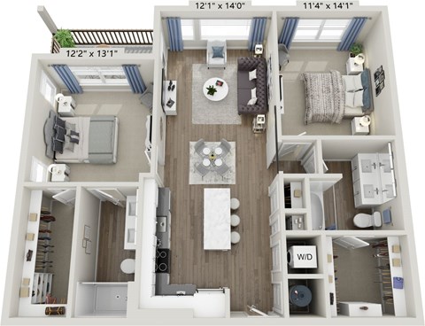 Floor plan for 2 beds, 2 baths, 1113 sqft
