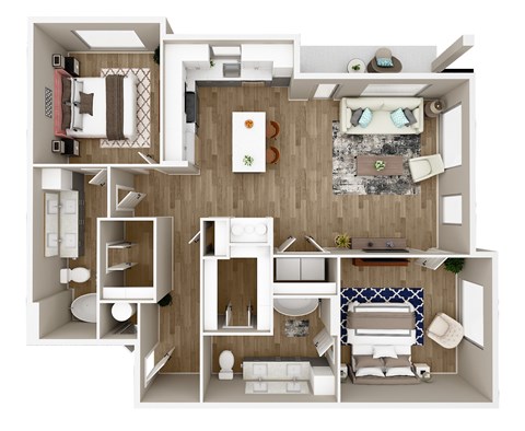 Floor plan for 2 beds, 2 baths, 1260 sqft