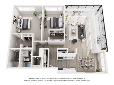 Floor plan for 2 beds, 2 baths, 1280 sqft