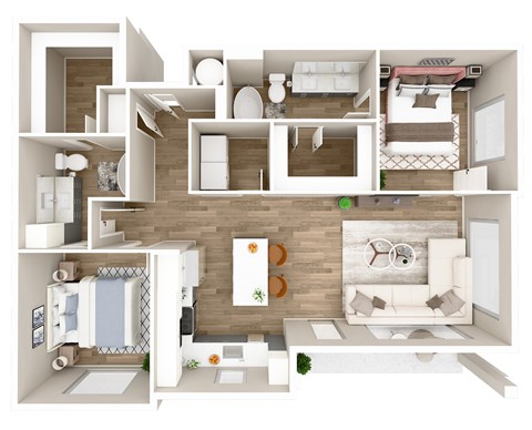 Floor plan for 2 beds, 2 baths, 1244 sqft