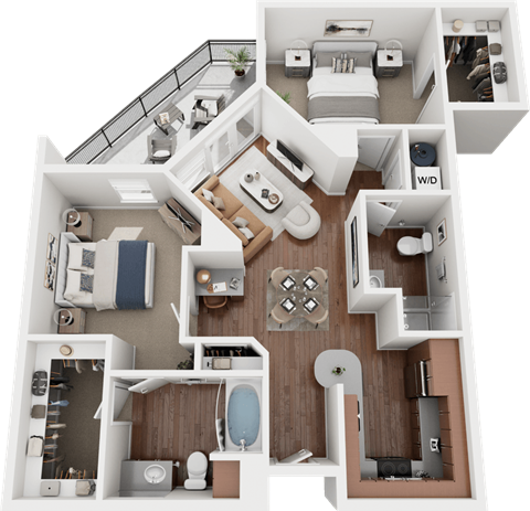 Floor plan for 2 beds, 2 baths, 1194 sqft
