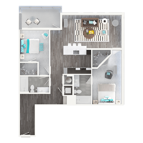 Floor plan for 2 beds, 2 baths, 1184 sqft
