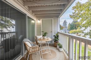 Durham apartment for rent - A patio with a table and chairs is shown.
