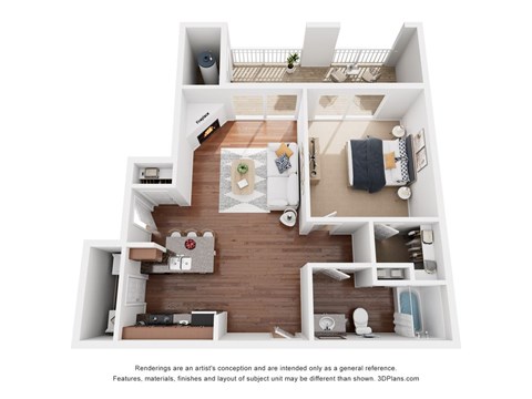 Floor plan for 1 bed, 1 bath, 665 sqft