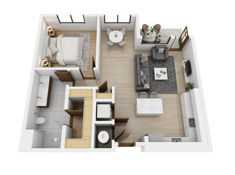 Floor plan for 1 bed, 1 bath, 828 sqft