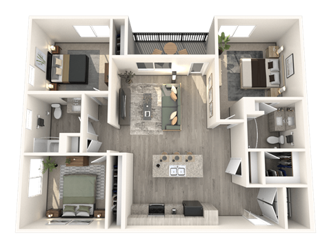 Floor plan for 3 beds, 2 baths, 1198 sqft
