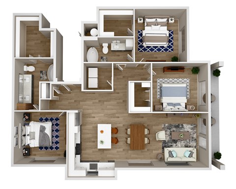 Floor plan for 3 beds, 2 baths, 1482 sqft