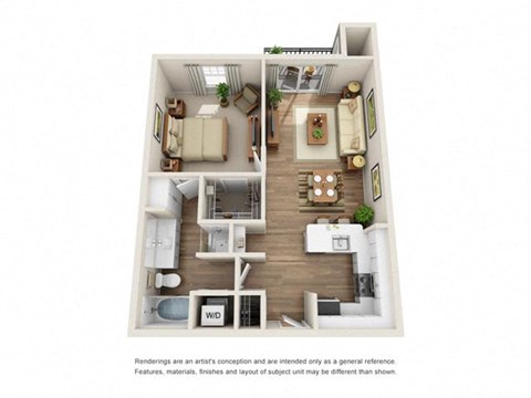 Floor plan for 1 bed, 1 bath, 761 sqft
