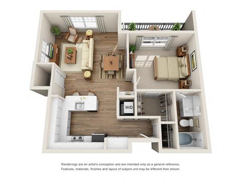Floor plan for 1 bed, 1 bath, 840 sqft