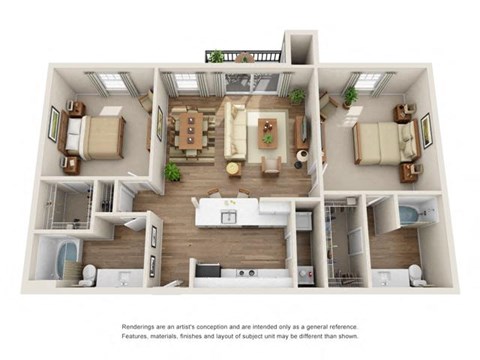 Floor plan for 2 beds, 2 baths, 1186 sqft