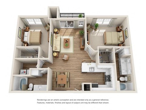 Floor plan for 2 beds, 2 baths, 1238 sqft