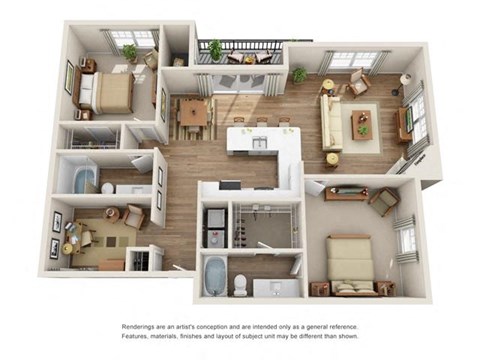 Floor plan for 2 beds, 2 baths, 1398 sqft