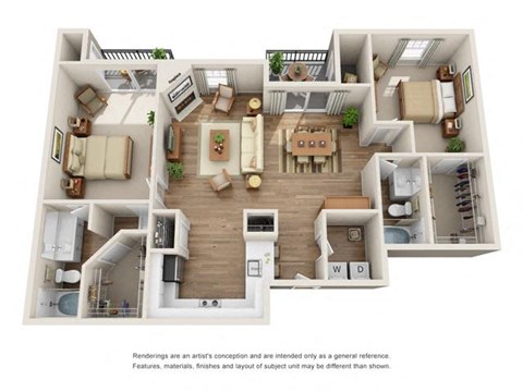Floor plan for 2 beds, 2 baths, 1409 sqft