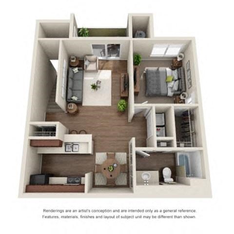Floor plan for 1 bed, 1 bath, 908 sqft