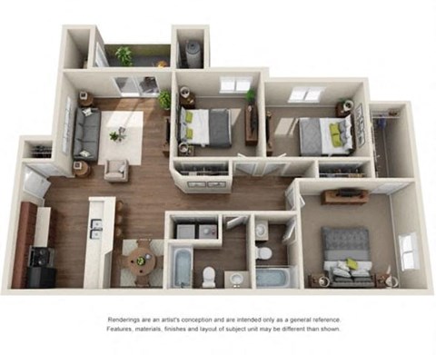 Floor plan for 3 beds, 2 baths, 1248 sqft