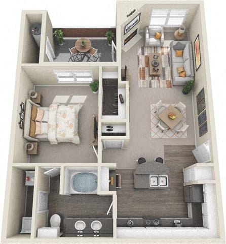 Floor plan for 1 bed, 1 bath, 799 sqft