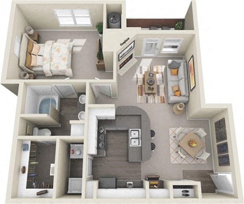 Floor plan for 1 bed, 1 bath, 819 sqft