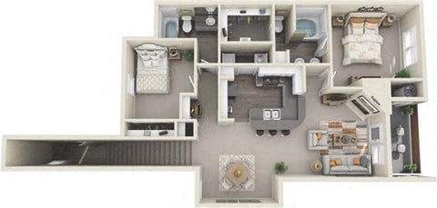 Floor plan for 2 beds, 2 baths, 1195 sqft