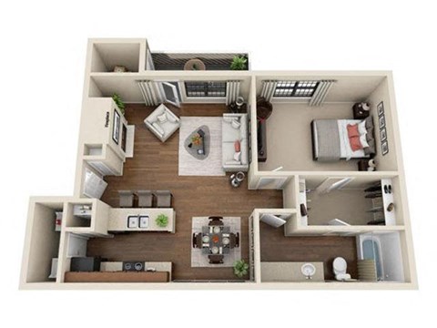 Floor plan for 1 bed, 1 bath, 685 sqft