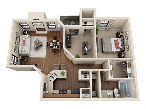 Floor plan for 2 beds, 1 bath, 805 sqft