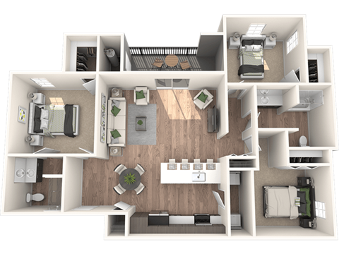 Floor plan for 3 beds, 2 baths, 1413 sqft