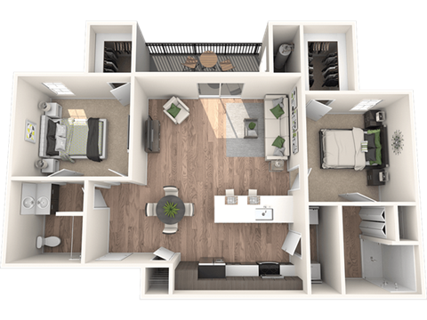 Floor plan for 2 beds, 2 baths, 1223 sqft