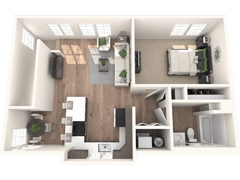 Floor plan for 1 bed, 1 bath, 792 sqft