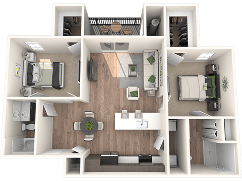 Floor plan for 2 beds, 2 baths, 1109 sqft